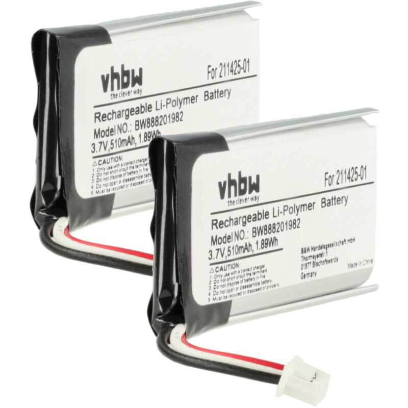 foto del prodotto vhbw 2x batteria compatibile con plantronics savi 8210, w8210 auricolari cuffie wireless 510mah, 3,7v, li poly 