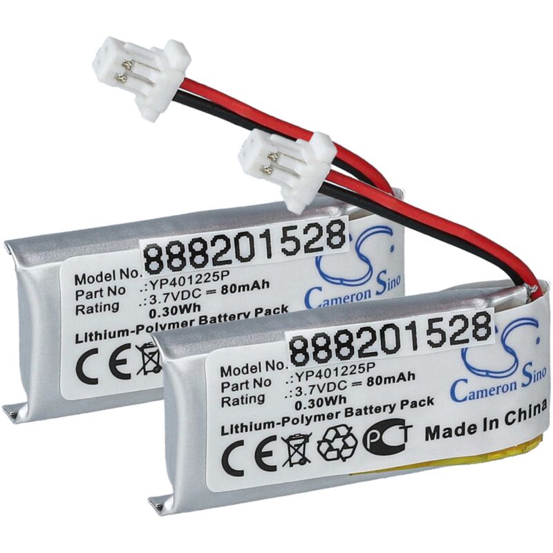 foto del prodotto vhbw 2x batteria compatibile con sena 10u ar 01, sc hr01, 10u hr 01 auricolari cuffie wireless 80mah, 3,7v, li poly 