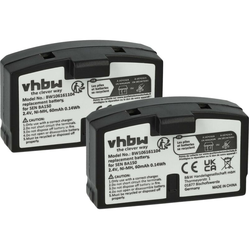foto del prodotto vhbw 2x batteria compatibile con sennheiser a200, hdi 380, hdi 302, hdr6, hdr4, hdr30 auricolari cuffie wireless 60mah, 2,4v, nimh 