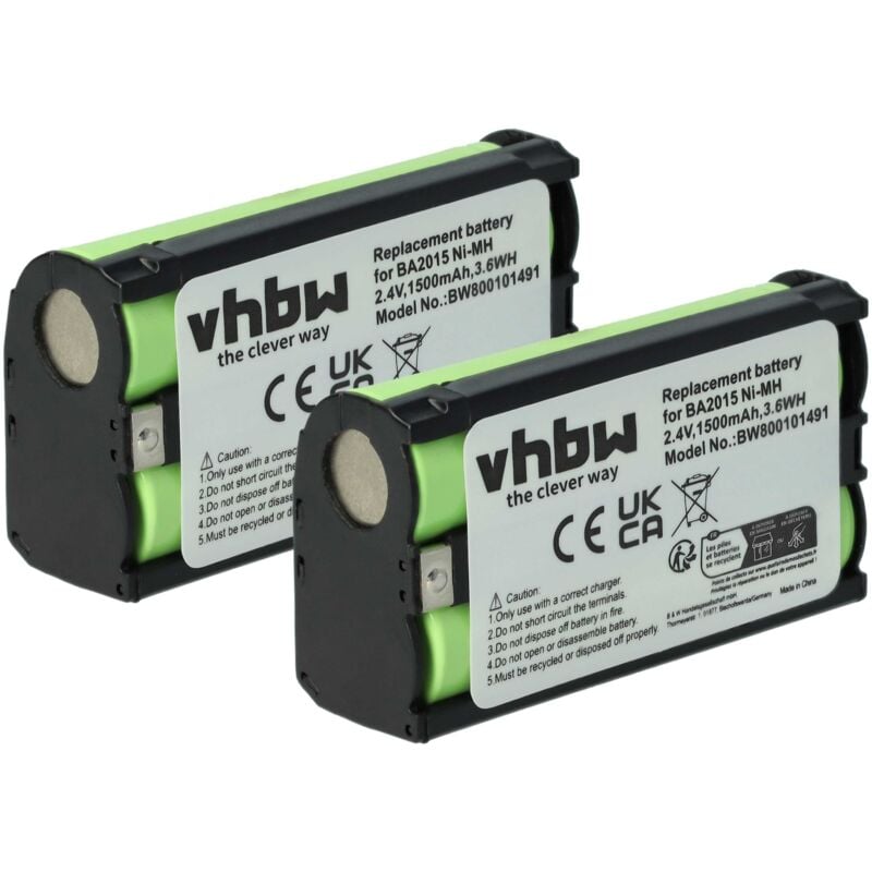 immagine 0 del prodotto vhbw 2x batteria compatibile con sennheiser ek 300 iem g2, ek 2015, ek 2000 iem, ek 2153 auricolari cuffie wireless 1500mah, 2,4v, nimh 