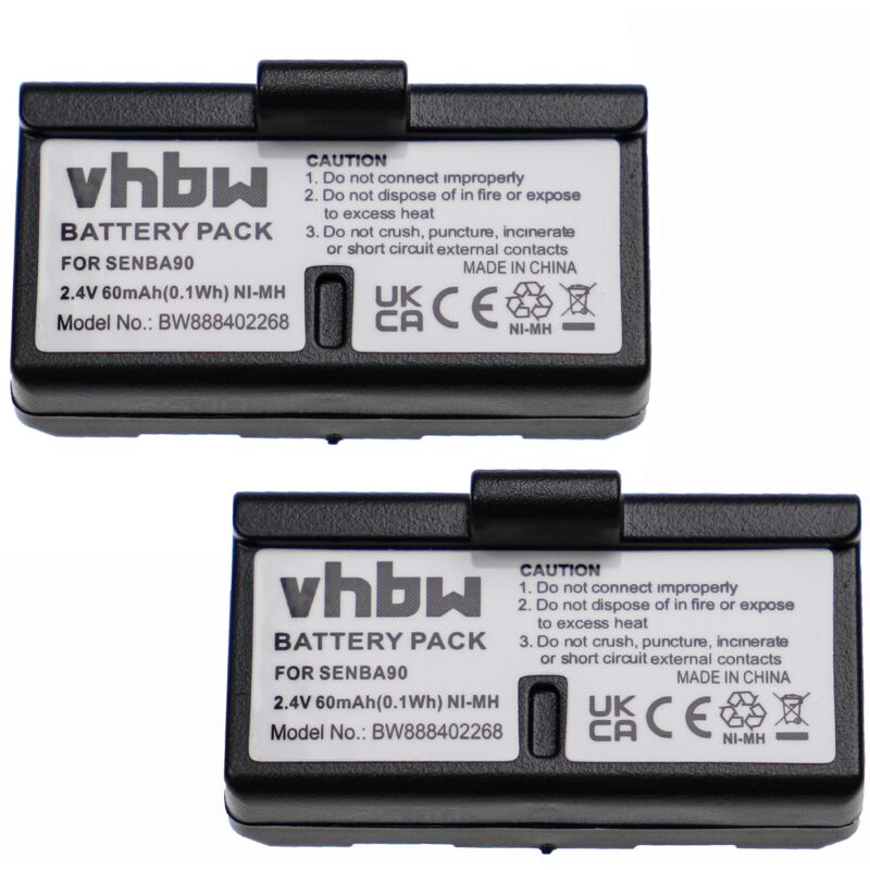 foto del prodotto vhbw 2x batteria compatibile con sennheiser hdi1029 pll16, hdi1029 pll8, hdi1029 pll8 16 auricolari cuffie wireless 60mah, 2,4v, nimh 
