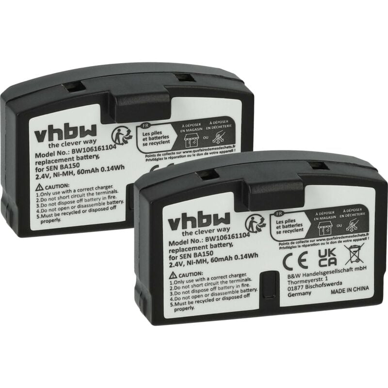 foto del prodotto vhbw 2x batteria compatibile con sennheiser hdr 85, hdr 80, ri 300, hdr 8 9, hdr 8, hdr 6 9 auricolari cuffie wireless 60mah, 2,4v, nimh 
