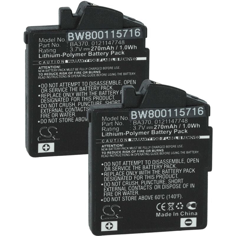 foto del prodotto vhbw 2x batteria compatibile con sennheiser px 310 bt, mm 550 x travel, px 210 bt auricolari cuffie wireless 270mah, 3,7v, li poly 