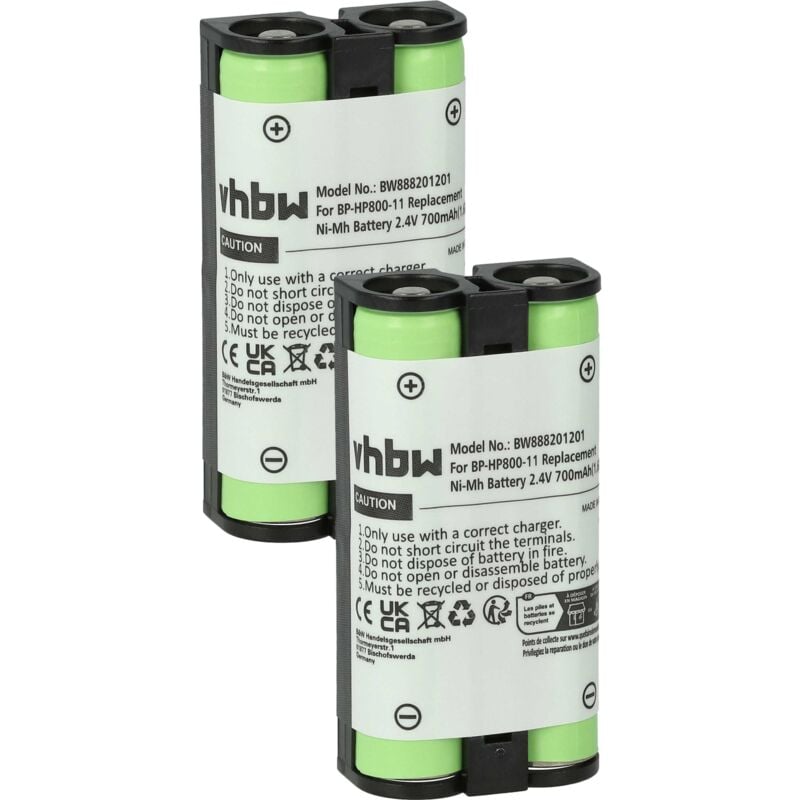 foto del prodotto vhbw 2x batteria compatibile con sony mdr rf995rk, wh rf400 auricolari cuffie wireless 700mah, 2,4v, nimh 