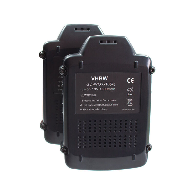 foto del prodotto vhbw 2x batteria compatibile con worx wx372, wx372.1, wx373, wx373.1, wx373.9, wx372.9, wx390.1, wx390 utensile elettrico 1500 mah, li ion, 18 v 