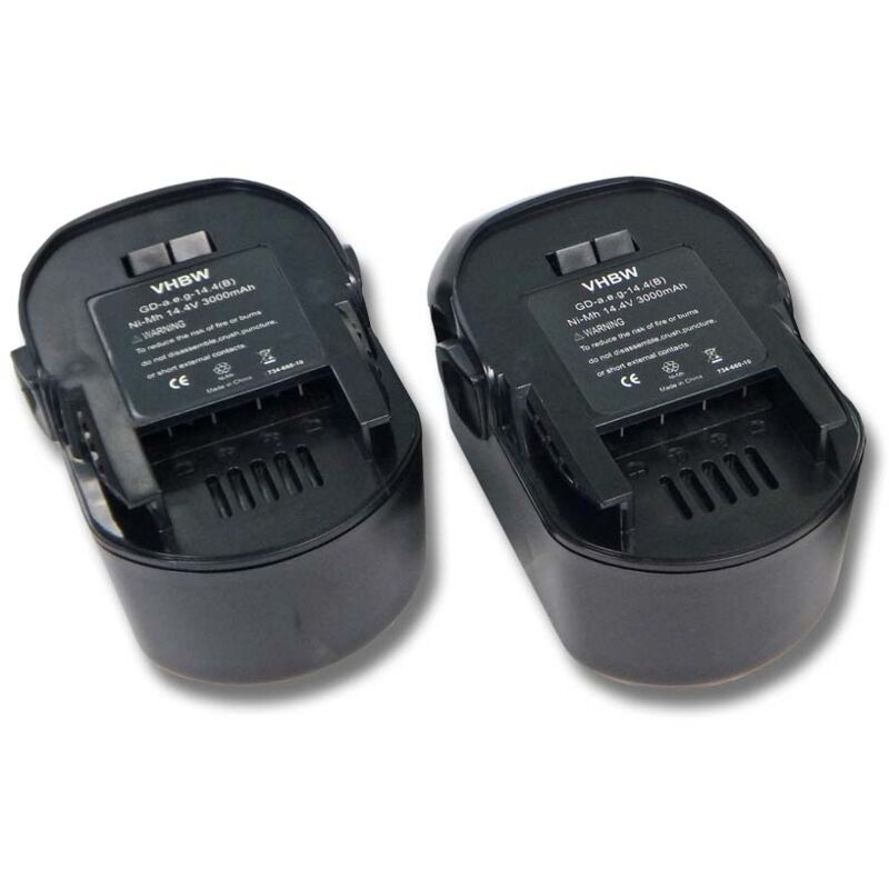 foto del prodotto vhbw 2x batteria ni mh 3000mah 14.4v per aeg bsb 14 stx, aeg bsb 14 stxn sostituisce aeg 4935413106, 4935416790, b1414g, b1415r.