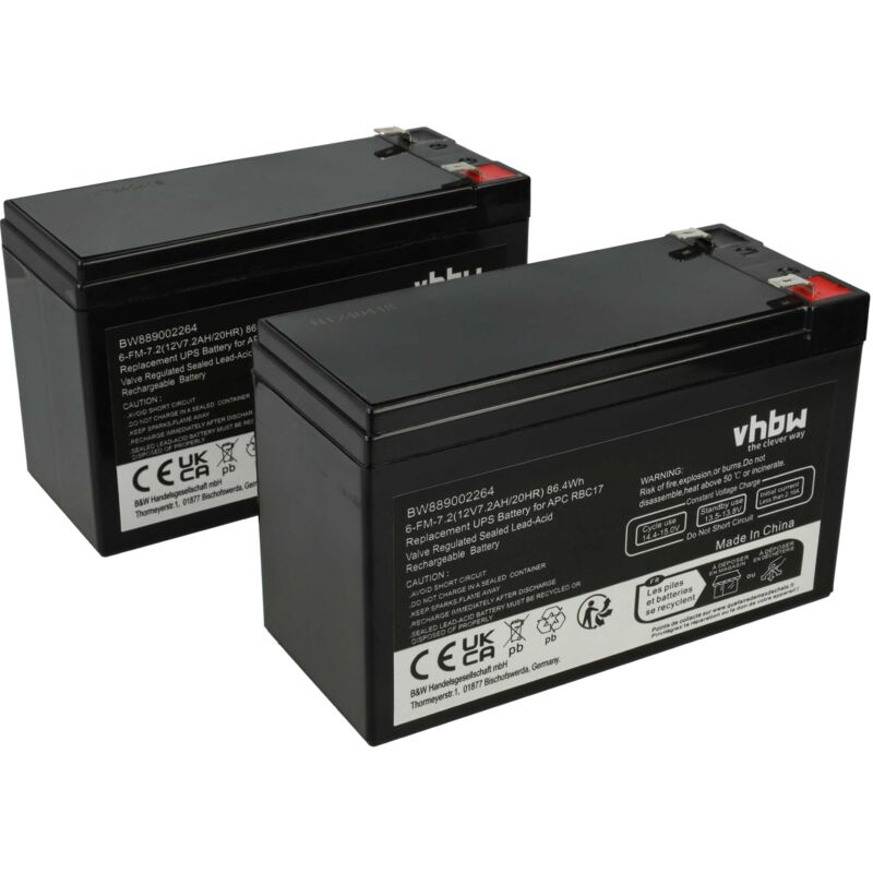 foto del prodotto vhbw 2x batteria per ups e altri dispositivi in varie aree di applicazione 7200mah, 12v, agm 