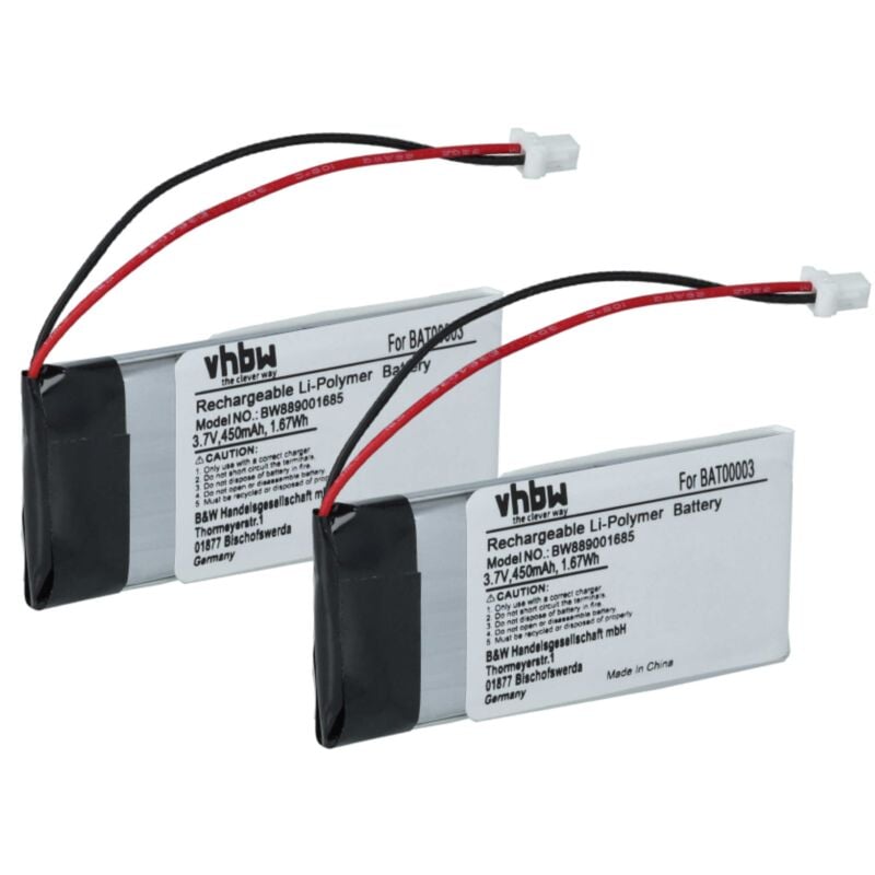 foto del prodotto vhbw 2x batteria sostituisce cardo bat00003 per auricolari cuffie wireless 450mah, 3,7v, li poly 