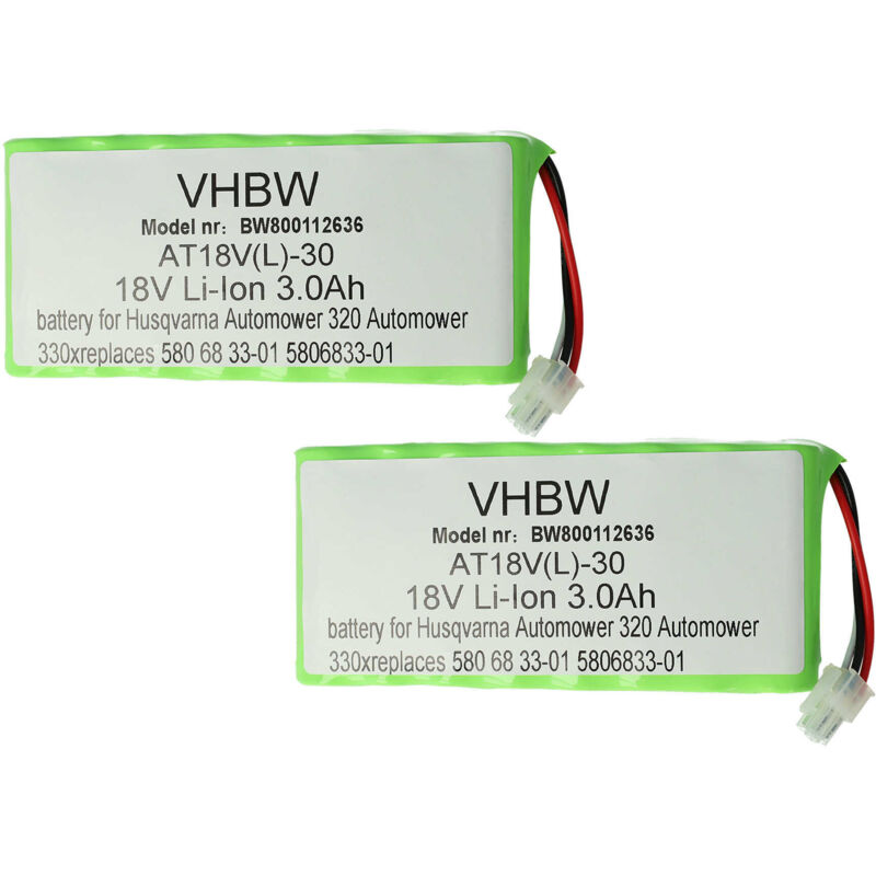 foto del prodotto vhbw 2x batteria sostituisce husqvarna 5881464 01, 588146402, 588 14 64 02, 5881464 02, 588 14 64 01 per robot tagliaerba 3000mah 18v li ion