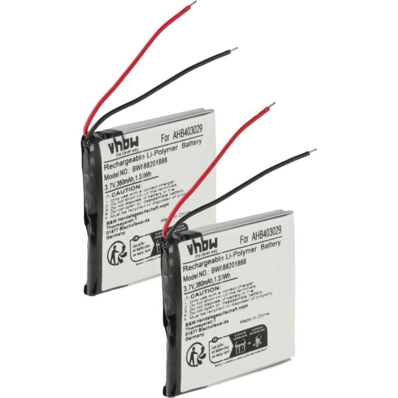 foto del prodotto vhbw 2x batteria sostituisce plantronics ahb403029 per auricolari cuffie wireless 360mah, 3,7v, li poly 