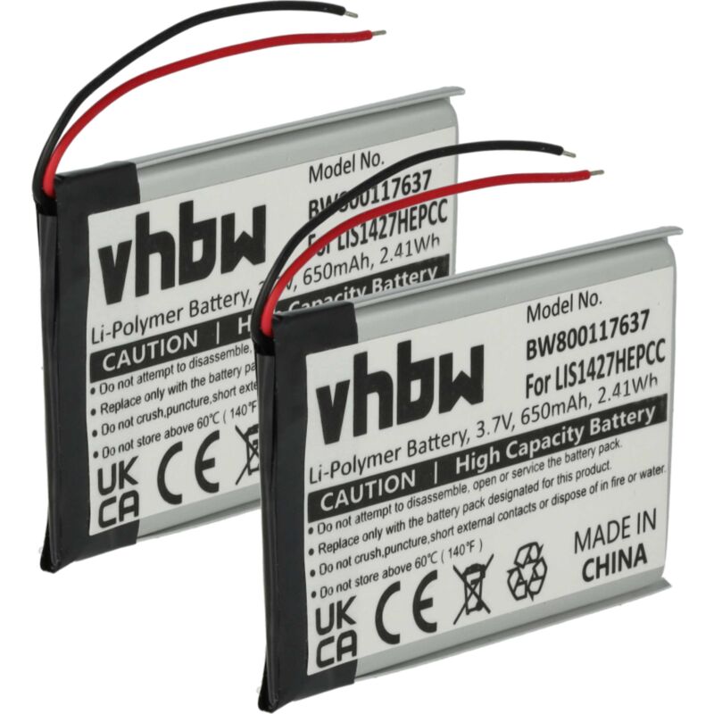 foto del prodotto vhbw 2x batteria sostituisce plantronics pr 423350 per auricolari cuffie wireless 650mah, 3,7v, li poly 