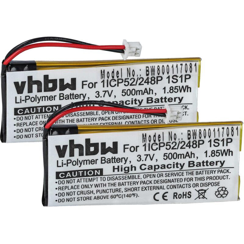 foto del prodotto vhbw 2x batteria sostituisce sena 1icp52 248p 1s1p per auricolari cuffie wireless 500mah, 3,7v, li poly 
