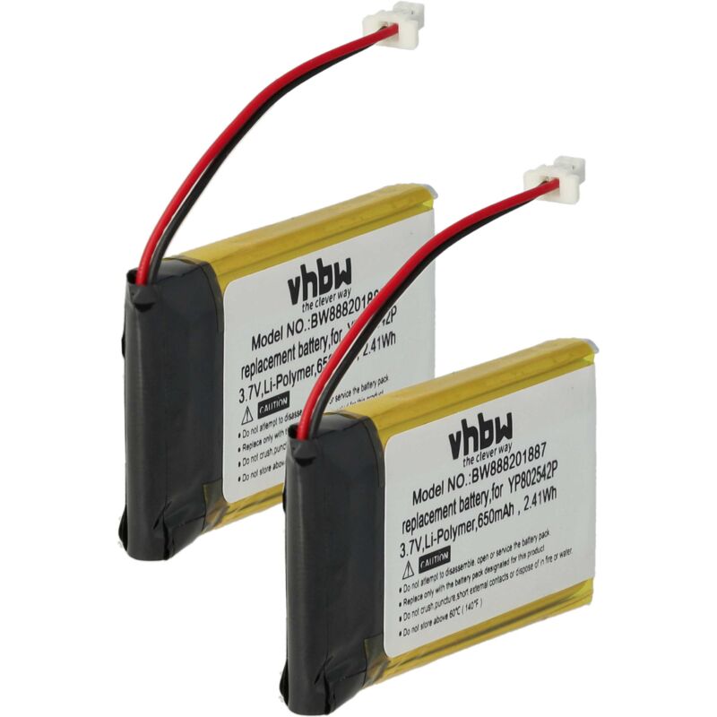foto del prodotto vhbw 2x batteria sostituisce sena yp802542p per auricolari cuffie wireless 650mah, 3,7v, li poly 