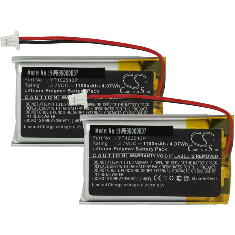 foto del prodotto vhbw 2x batteria sostituisce sena yt102540p per auricolari cuffie wireless 1100mah, 3,7v, li poly 