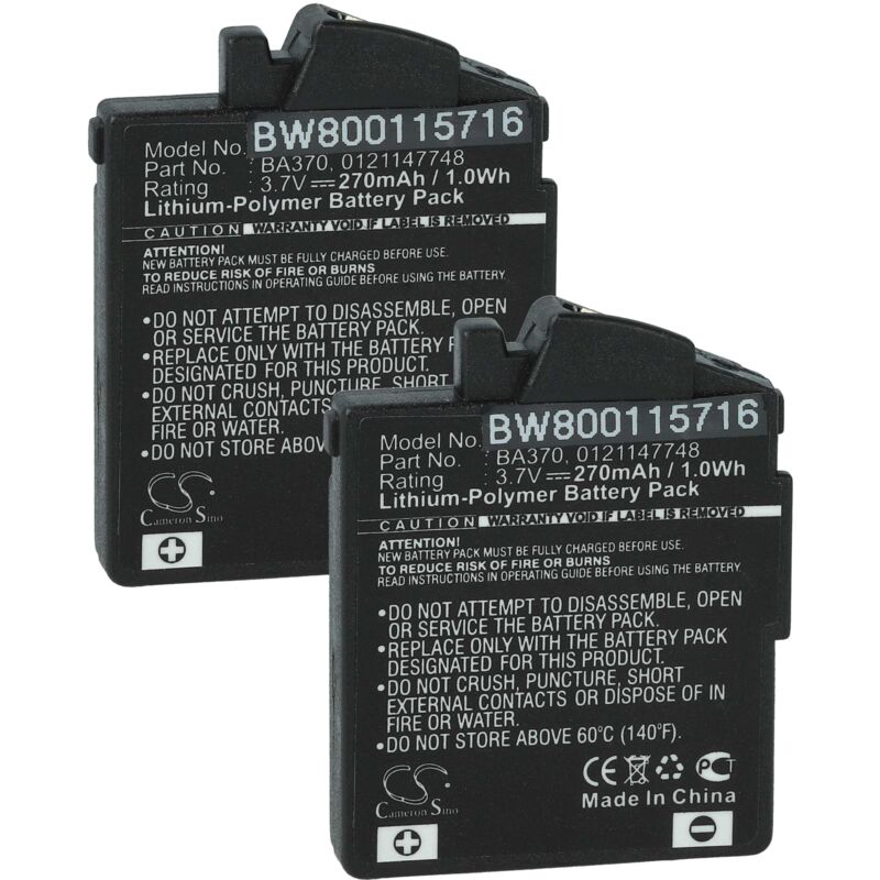 foto del prodotto vhbw 2x batteria sostituisce sennheiser 0121147748, ba370, ba 370 px per auricolari cuffie wireless 270mah, 3,7v, li poly 