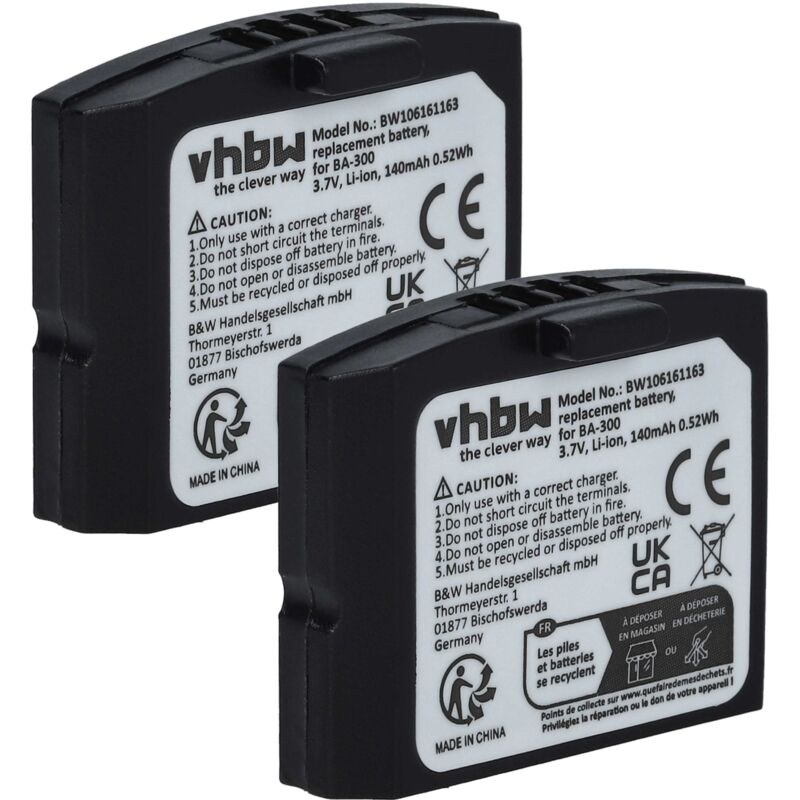 foto del prodotto vhbw 2x batteria sostituisce sennheiser 500898, 523306, ba 300, ba300, hc ba300 per auricolari cuffie wireless 140mah, 3,7v, li poly 