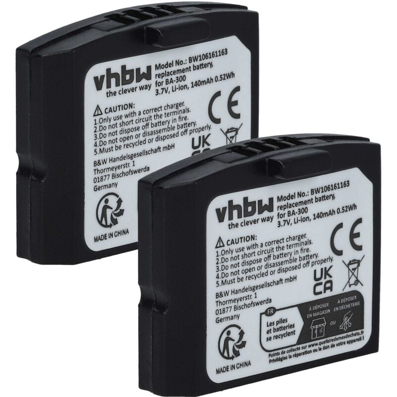 foto del prodotto vhbw 2x batteria sostituisce sennheiser nci pls100h per auricolari cuffie wireless 140mah, 3,7v, li poly 