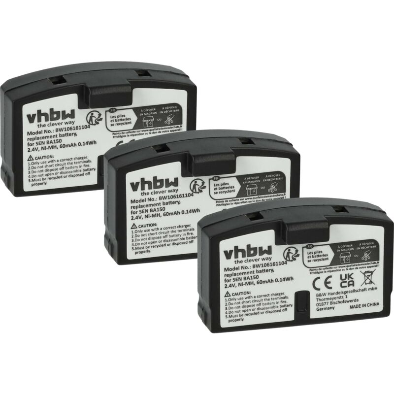 foto del prodotto vhbw 3x batteria compatibile con akg auricolare balance k 216 afc, k 215 afc, k 122 ir auricolari cuffie wireless 60mah, 2,4v, nimh 
