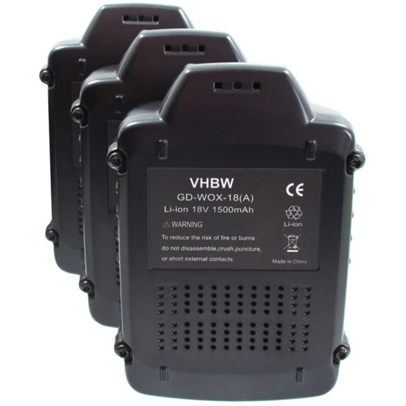 foto del prodotto vhbw 3x batteria compatibile con deltafox grizzly 2040, 2020, 80001147, 80001146 utensile elettrico 1500 mah, li ion, 18 v 