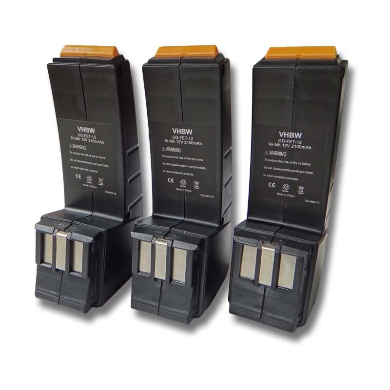immagine 0 del prodotto vhbw 3x batteria compatibile con festo festool ccd12, c12gg, c12duo, c12ce nc c45 plus, ccd12es utensile elettrico 2100 mah, nimh, 12 v 