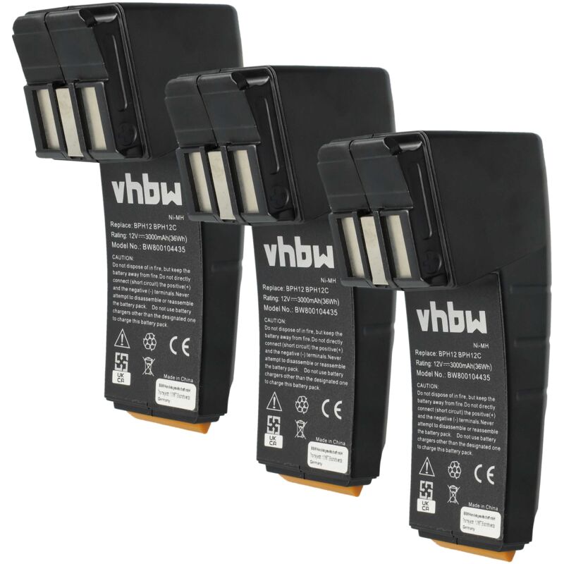 foto del prodotto vhbw 3x batteria compatibile con festo festool ccd12, c12gg, c12duo, c12ce nc c45 plus, ccd12es utensile elettrico 3000 mah, nimh, 12 v 