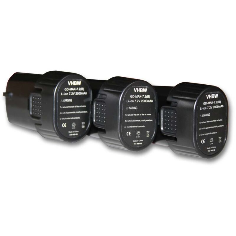 foto del prodotto vhbw 3x batteria compatibile con makita cl072d, cl072dz, cl072ds, cl070, cl070ds, cl070d, cl072, cl070dz utensile elettrico 2000 mah, li ion, 7,2