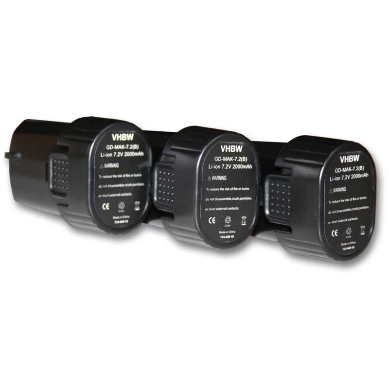 foto del prodotto vhbw 3x batteria compatibile con makita gn900se, df010d, df010, df010dse, df010ds, gn900, df010dz, gn900s utensile elettrico 2000 mah, li ion, 7,2
