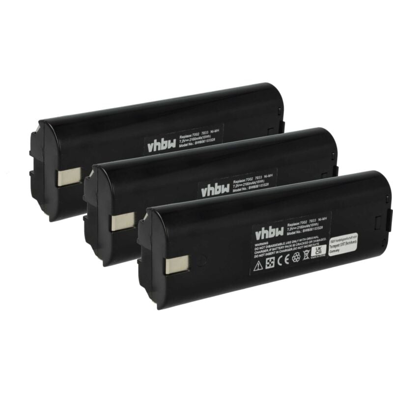 foto del prodotto vhbw 3x batteria compatibile con makita ml700 flashlight, ml701, ml702, uh1070dw, uh3000d, uh3000dw attrezzi da lavoro 2100 mah, nimh, 7,2 v 