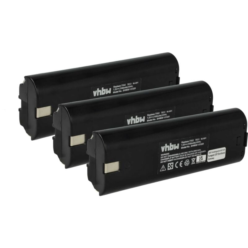 foto del prodotto vhbw 3x batteria compatibile con mikrofyn mikrolaser ml 10ld, ml 10x, ml 11ld, ml 11x, ml 13x, ml 14i attrezzi da lavoro 2100 mah, nimh, 7,2 v 