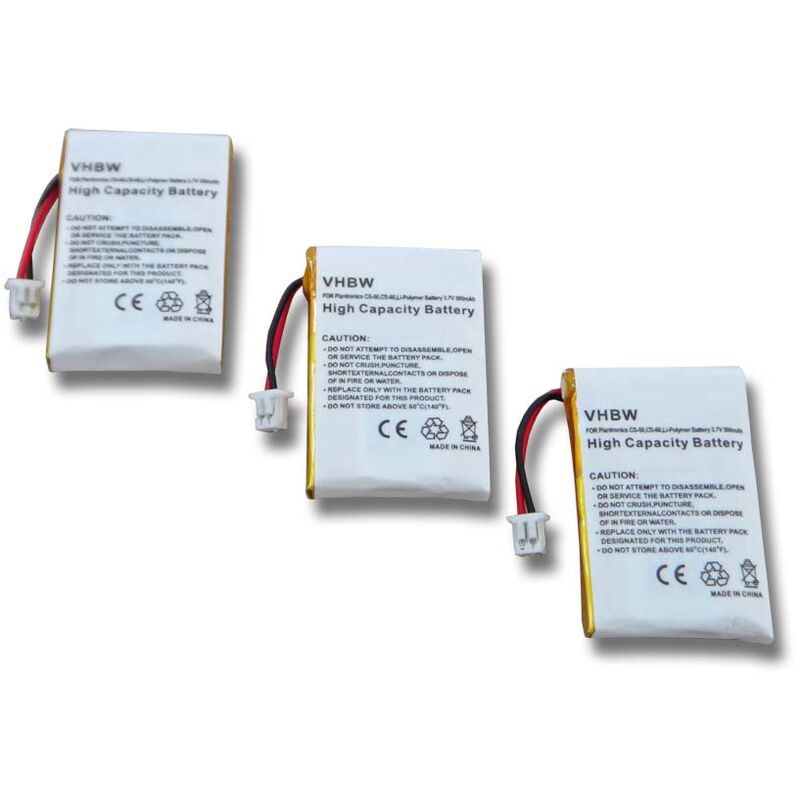 foto del prodotto vhbw 3x batteria compatibile con plantronics ca12cd, ca12cd ptt, cs351, cs351v, cs361 auricolari cuffie wireless 300mah, 3,7v, li poly 