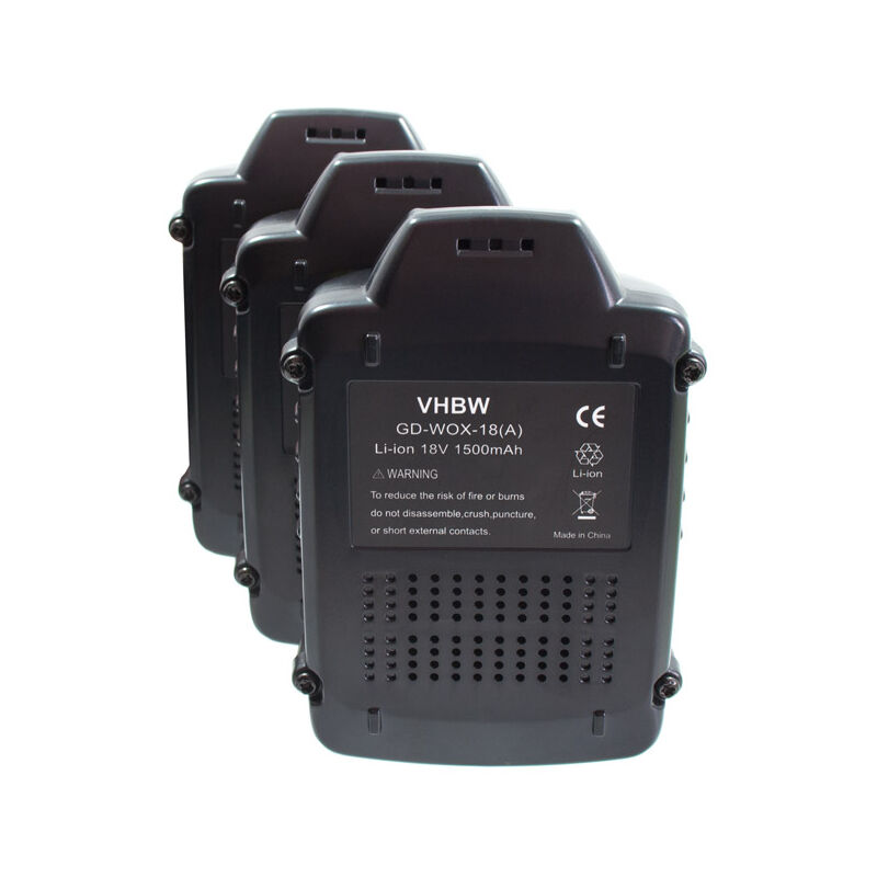 foto del prodotto vhbw 3x batteria compatibile con worx wx163.3, wx163.1, wx163.2, wx164.3, wx163.m, wx164, wx166, wx166.3 utensile elettrico (1500 mah, li-ion, 18 v)