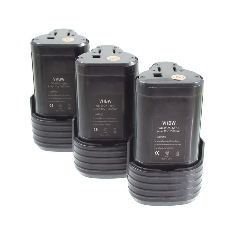 foto del prodotto vhbw 3x batteria compatibile con worx wx283, wx128, wx382, wx382.2, wx382.4, wx382.3, wx126, wx128.2 utensile elettrico 1500 mah, li ion, 12 v 