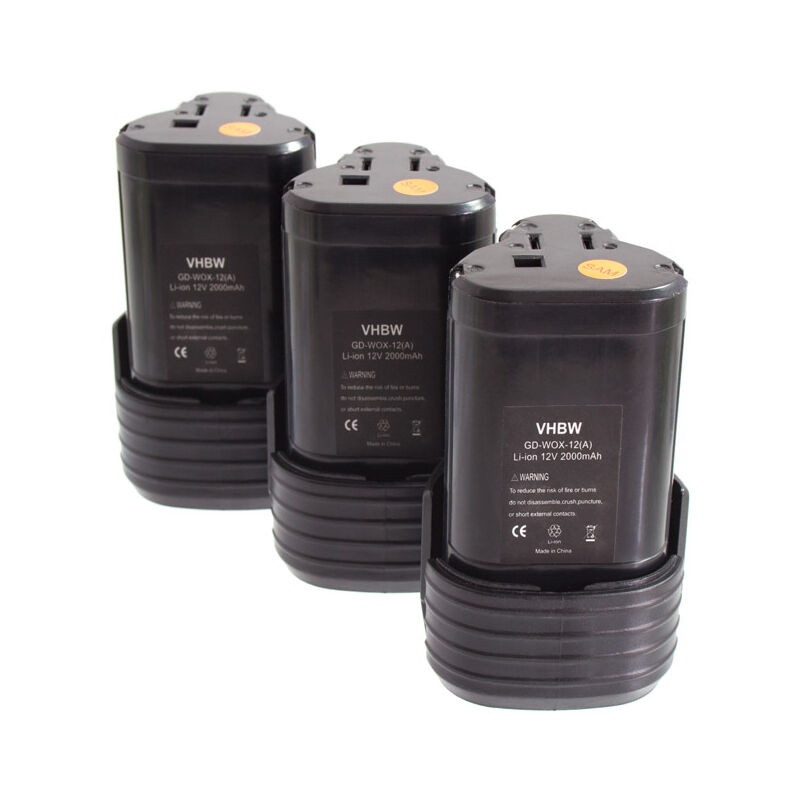 foto del prodotto vhbw 3x batteria compatibile con worx wx382.m2, wx521, wx382.m1, wx382.7, wx540.3, wx382.m, wx521.1, wx540 utensile elettrico 2000 mah, li ion, 12