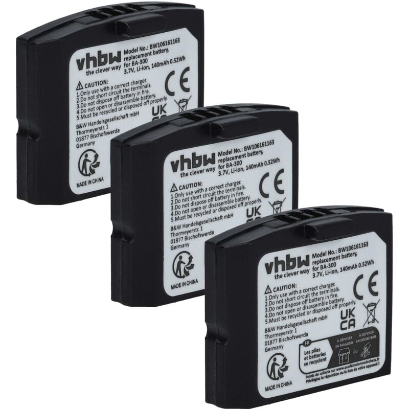 foto del prodotto vhbw 3x batteria ricaricabile compatibile con sennheiser set 830 s, set 830 tv, set 840, set 840 tv wireless cuffie 140mah, 3,7v, li polymer 