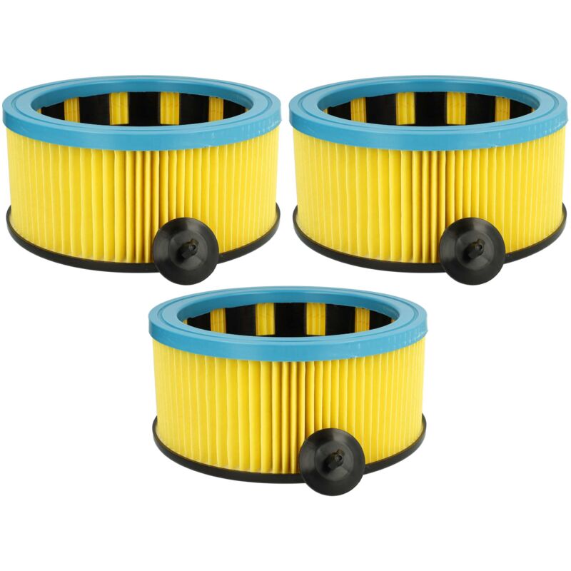 foto del prodotto vhbw 3x filtro a pieghe piatte compatibile con eibenstock ss140, ss1200 aspirapolvere - nero / blu / giallo, lavabile