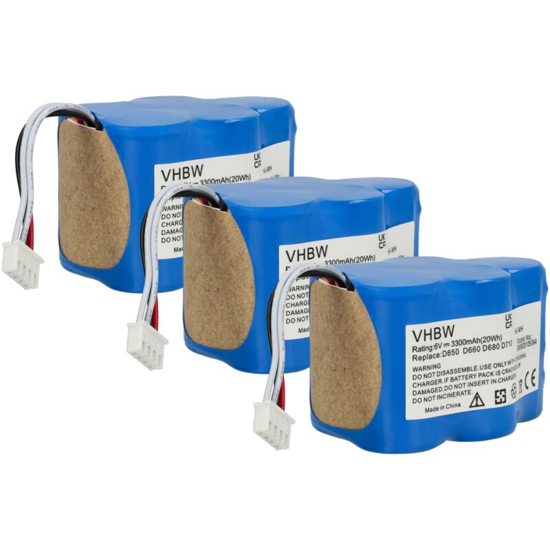 foto del prodotto vhbw 3x nimh batteria di ricambio 3300mah 6v sostituisce lp43sc3300p5 compatibile con ecovacs deebot, cod e hoover robot aspirapolvere robot