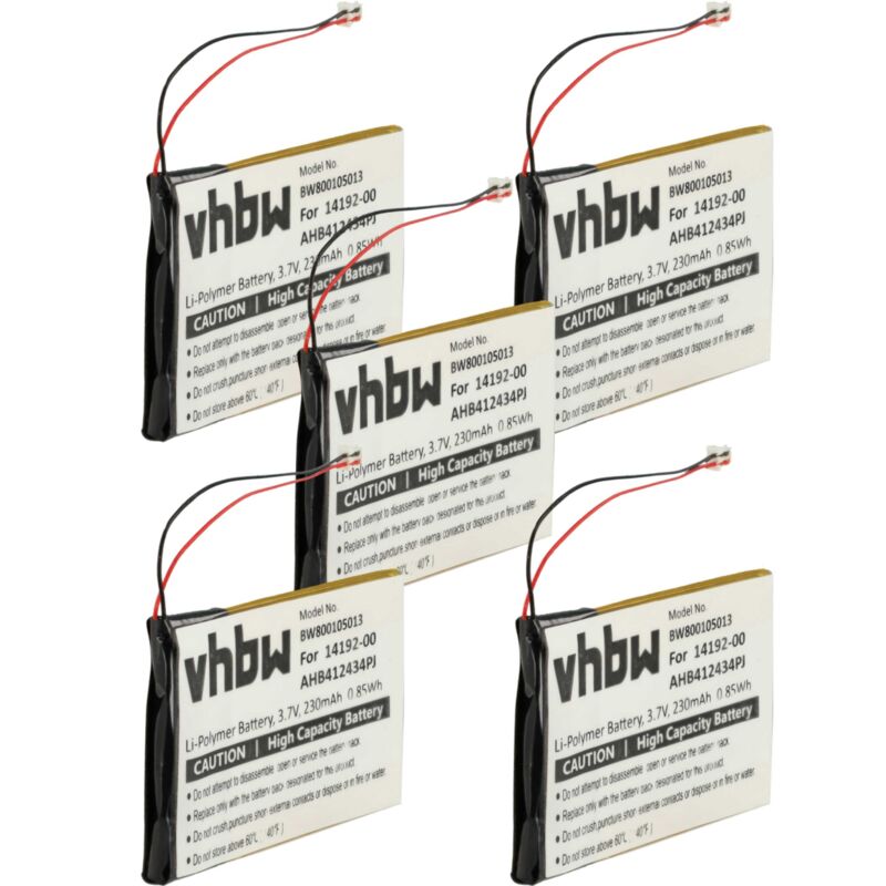 foto del prodotto vhbw 5x batteria compatibile con jabra pro 9450, 9400, 9465, 9400sh, 9460, 9450sh, 9470 auricolari cuffie wireless 230mah, 3,7v, li poly 
