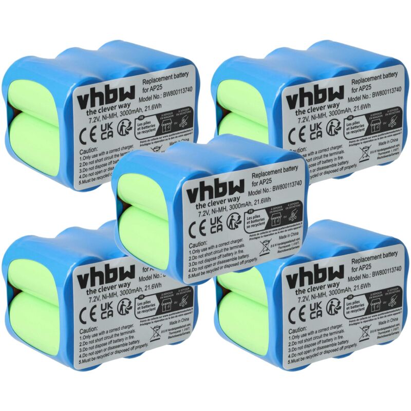 foto del prodotto vhbw 5x batteria compatibile con pellenc ap25, p80 utensile elettrico 3000 mah, nimh, 7,2 v 