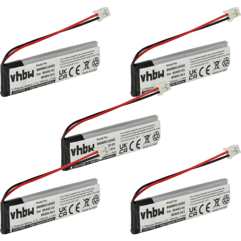 foto del prodotto vhbw 5x batteria compatibile con plantronics calisto p620, p620 m, 620m, 620uc m, 620 casse, altoparlanti, speaker 730mah, 3,7v, li poly 
