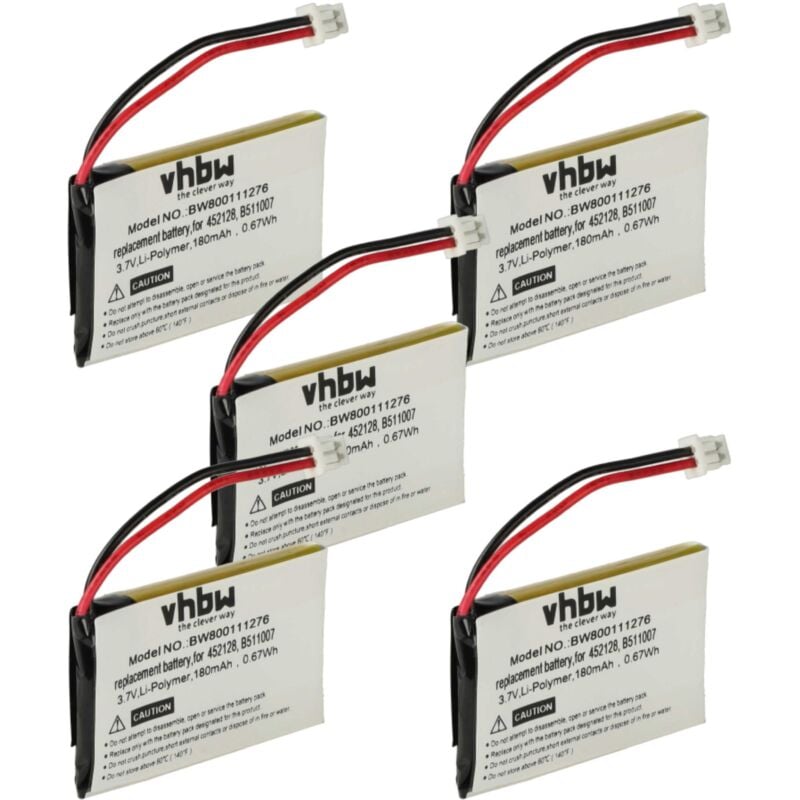 foto del prodotto vhbw 5x batteria compatibile con plantronics cs60 auricolari cuffie wireless 180mah, 3,7v, li poly 