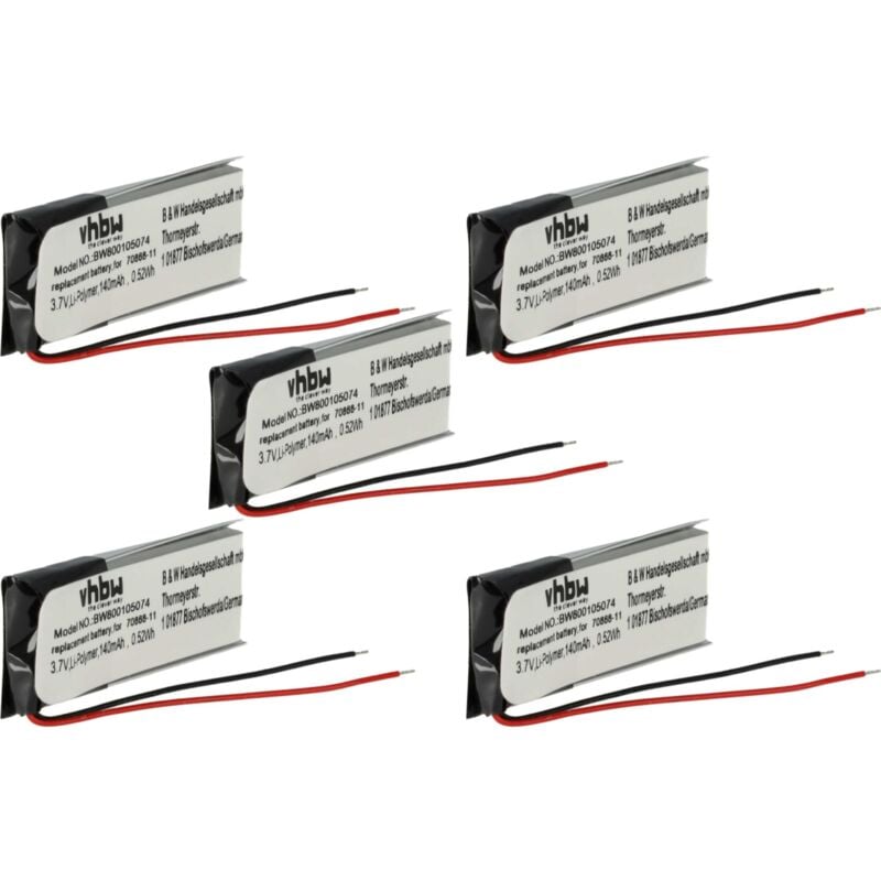 foto del prodotto vhbw 5x batteria compatibile con plantronics explorer 350, 340, 330, 320, 390, 370, 360 auricolari cuffie wireless 140mah, 3,7v, li poly 