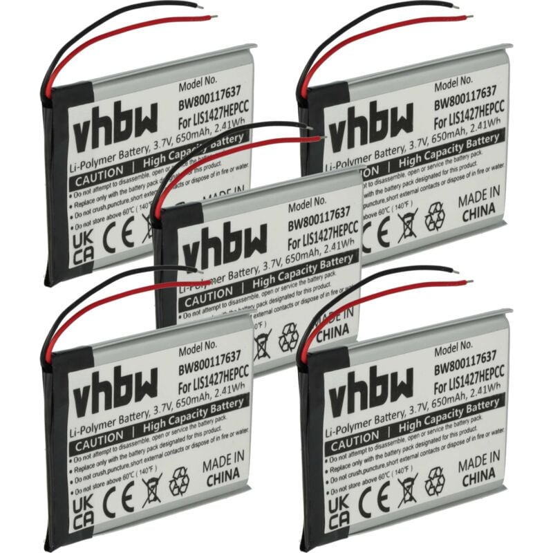 foto del prodotto vhbw 5x batteria compatibile con plantronics k100 auricolari cuffie wireless 650mah, 3,7v, li poly 