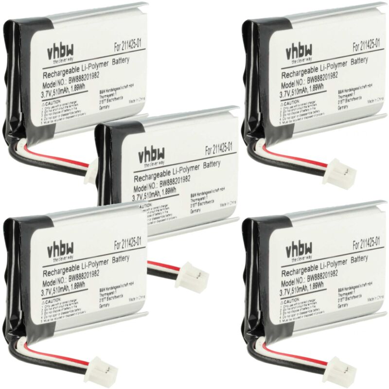 foto del prodotto vhbw 5x batteria compatibile con plantronics savi 8210, w8210 auricolari cuffie wireless 510mah, 3,7v, li poly 