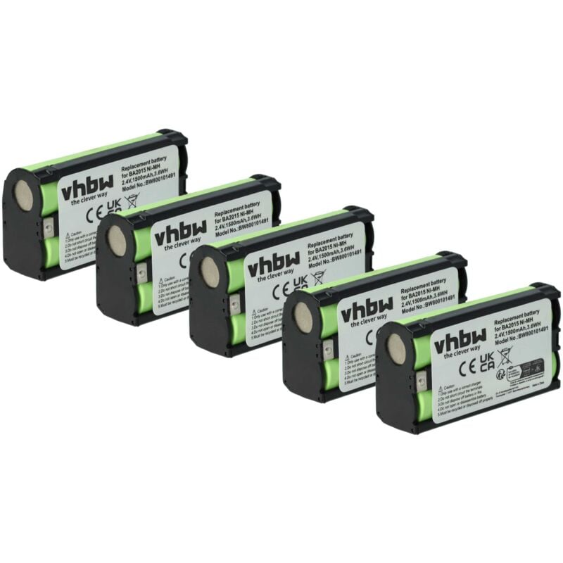 immagine 0 del prodotto vhbw 5x batteria compatibile con sennheiser ek 100 g4, 2015fm, ek 2000, ek 1038, ek 100 g3 auricolari cuffie wireless 1500mah, 2,4v, nimh 