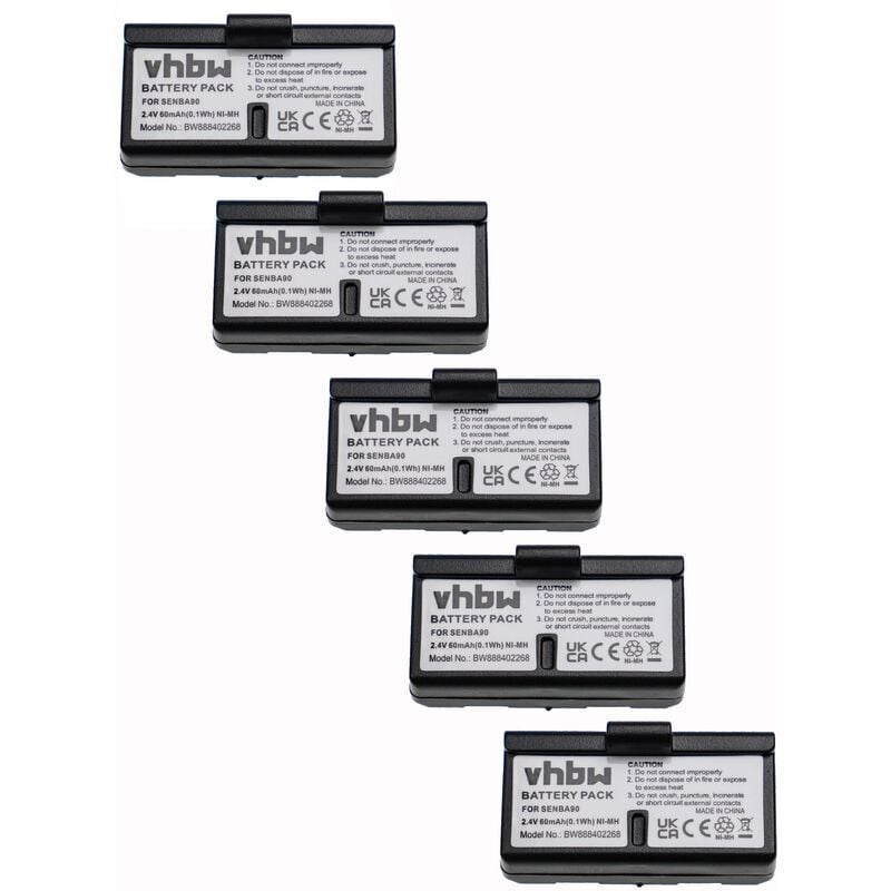 foto del prodotto vhbw 5x batteria compatibile con sennheiser s180, ri100, set100, ri100 a ri100 j, set 180 auricolari cuffie wireless 60mah, 2,4v, nimh 