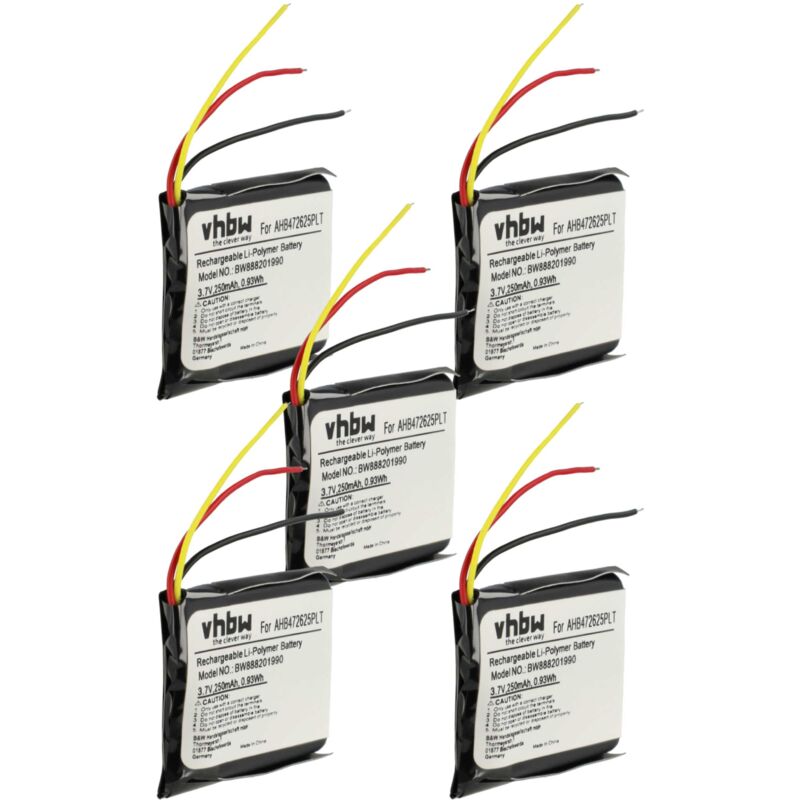 foto del prodotto vhbw 5x batteria sostituisce jabra cp gn650, ahb472625plt, ahb682828ps per auricolari cuffie wireless 250mah, 3,7v, li poly 