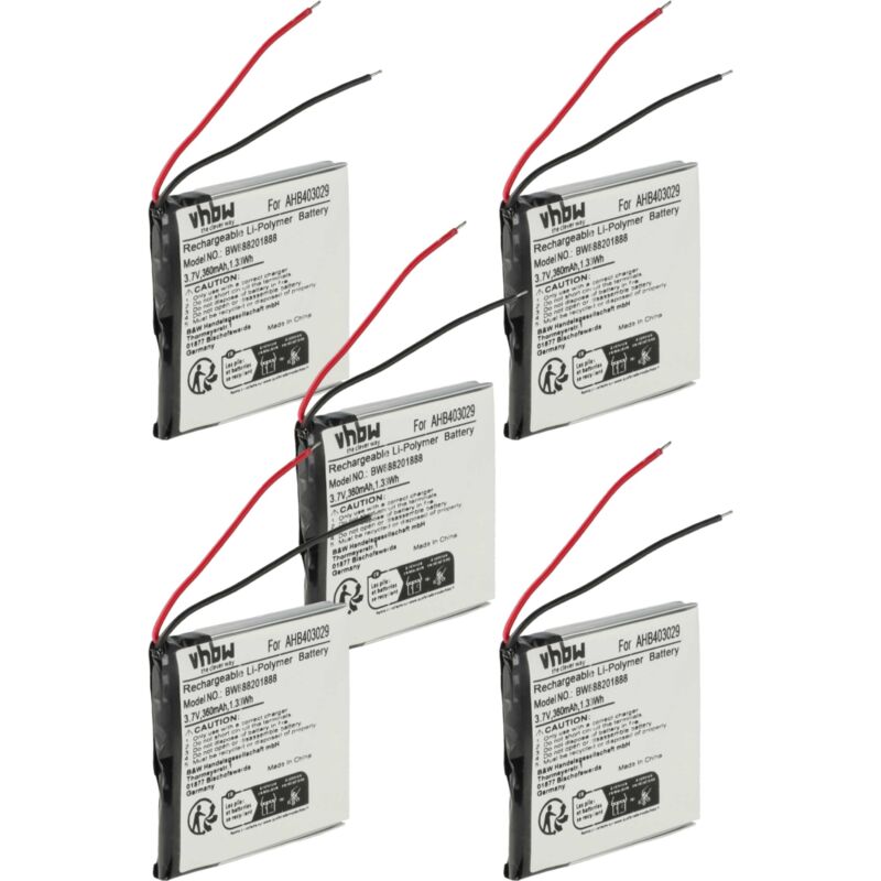 foto del prodotto vhbw 5x batteria sostituisce plantronics ahb403029 per auricolari cuffie wireless 360mah, 3,7v, li poly 