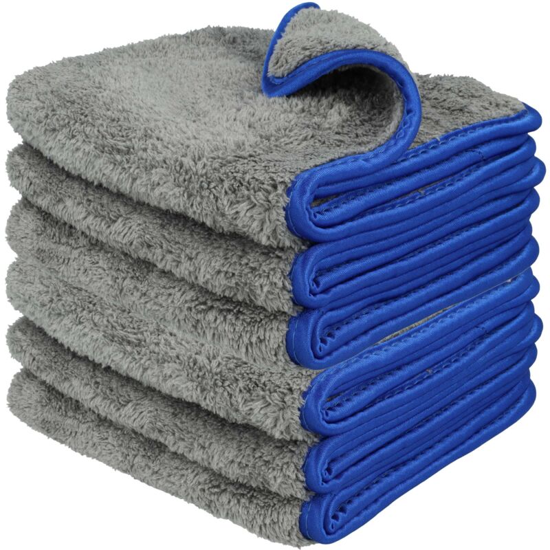 foto del prodotto vhbw 6x panno per la pulizia di auto, moto set di panni in microfibra 40 x 40 cm, lavabile, riutilizzabile, blu grigio scuro