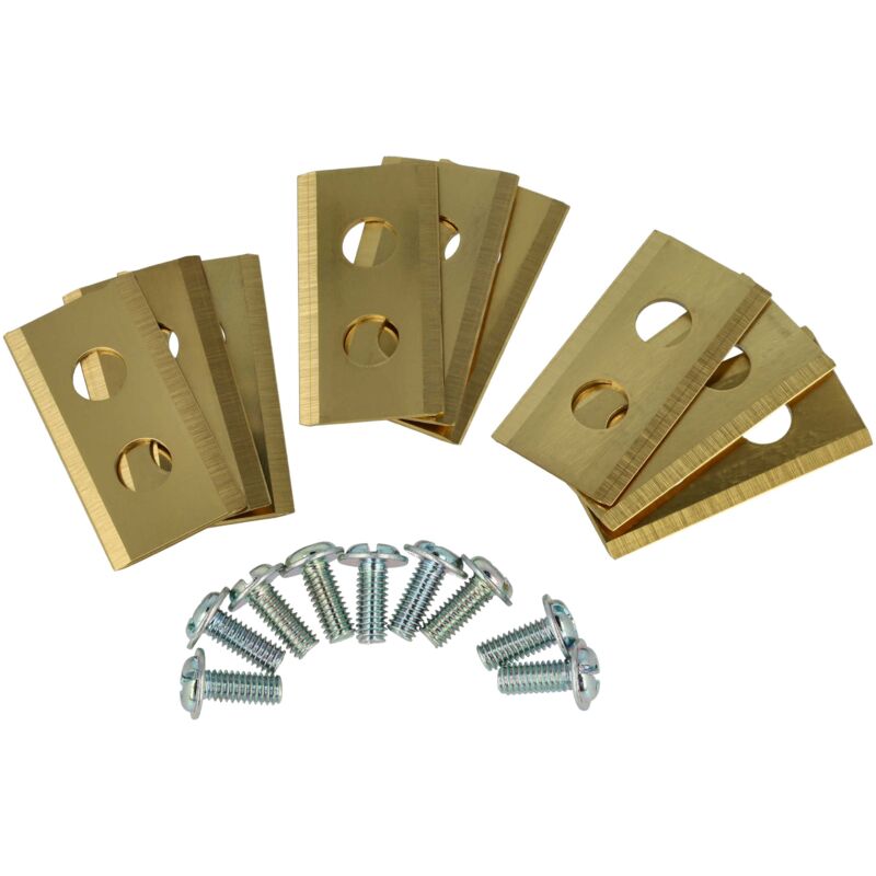 foto del prodotto vhbw 9x lama di ricambio compatibile con kress mission kr173e, kr172e, kr174e, kr233e tagliaerba oro, in acciaio rivestito in titanio 