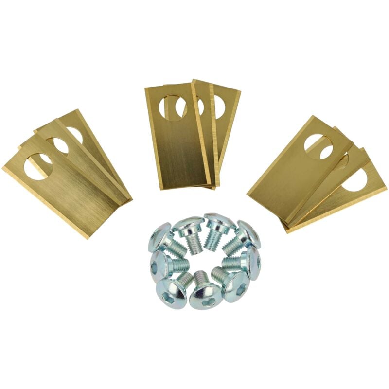 foto del prodotto vhbw 9x lama di ricambio compatibile con worx landroid m800 wg790e.1, m wg143e tagliaerba oro argento, in acciaio rivestito in titanio 